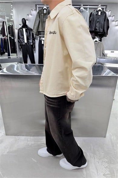 Krem Only Nakışlı Gabardin Oversize Ceket
