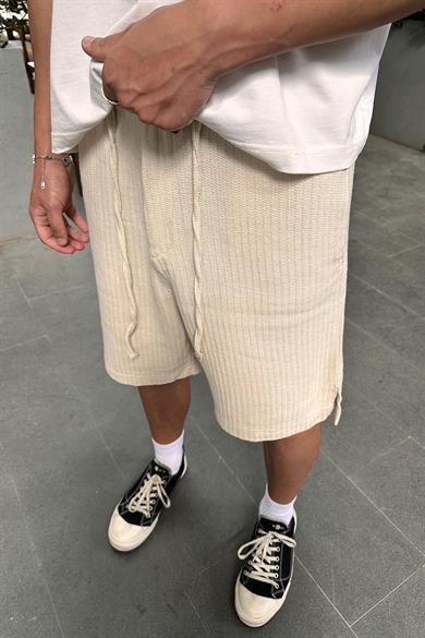 Krem Örme Detay 13 Keten GO Relaxed Fit Şort