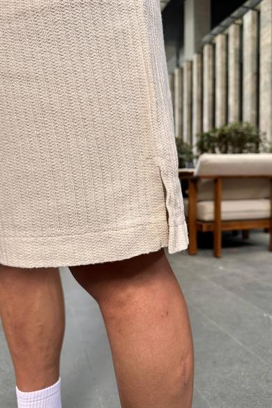 Krem Örme Detay 13 Keten GO Relaxed Fit Şort