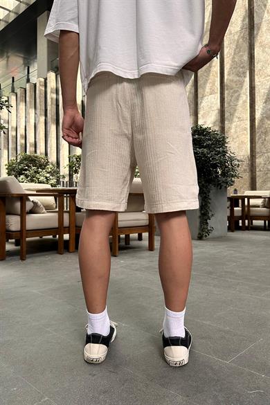 Krem Örme Detay 13 Keten GO Relaxed Fit Şort