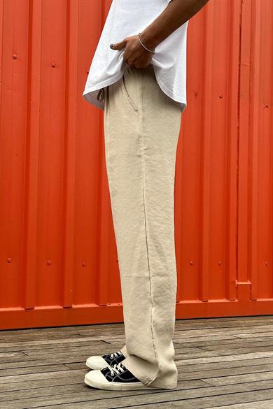 Krem Pile Detaylı Beli Lastikli D2 GO Baggy Pantolon