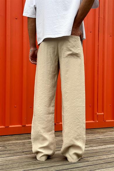 Krem Pile Detaylı Beli Lastikli D2 GO Baggy Pantolon