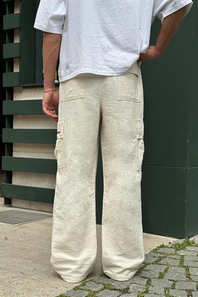 Krem Premium Etnik Desen Kargo Cepli 01 GO Paçası Ayarlanabilir Baggy Pantolon