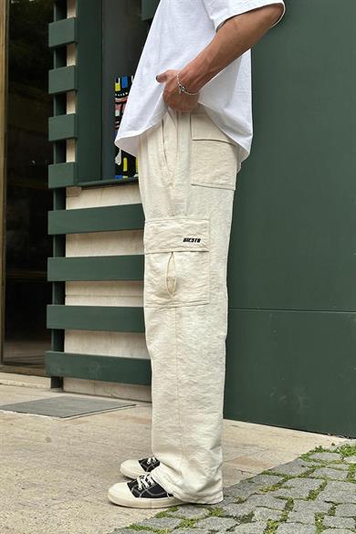 Krem Premium Etnik Desen Kargo Cepli 01 GO Paçası Ayarlanabilir Baggy Pantolon