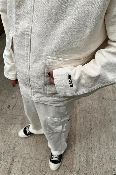 Krem Premium Etnik Desenli 01 GO Oversize Ceket