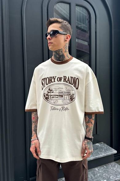 Krem Story Radio PM Oversize Tişört