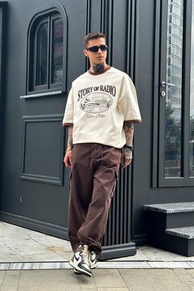 Krem Story Radio PM Oversize Tişört