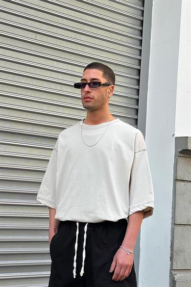 Krem Ters Dikiş Z9 BS Boxy Fit Oversize Tişört
