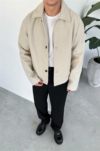 Krem Wool Blend Relaxed Ceket