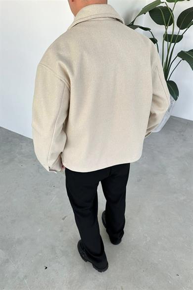 Krem Wool Blend Relaxed Ceket