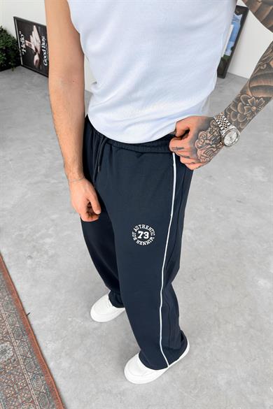 Lacivert 73 Nakış Şerit Detay Baggy Eşofman