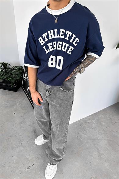 Lacivert Atletic 80 Baskılı Oversize Tişört