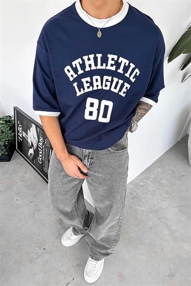 Lacivert Atletic 80 Baskılı Oversize Tişört