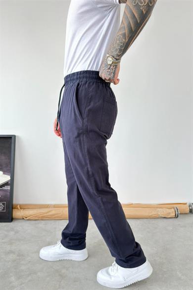 Lacivert Baggy Keten Pantolon