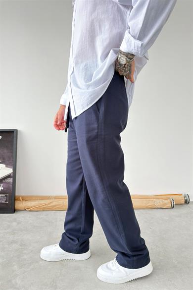 Lacivert Baggy Keten Pantolon