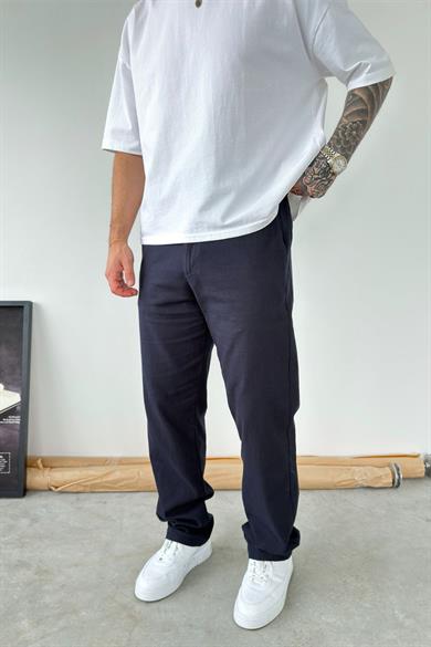 Lacivert Baggy Keten Pantolon