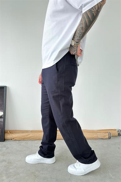 Lacivert Baggy Keten Pantolon