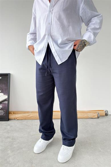 Lacivert Baggy Keten Pantolon