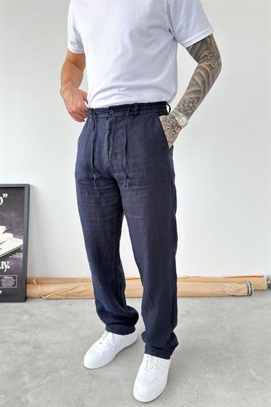 Lacivert Basic Baggy Keten Pantolon