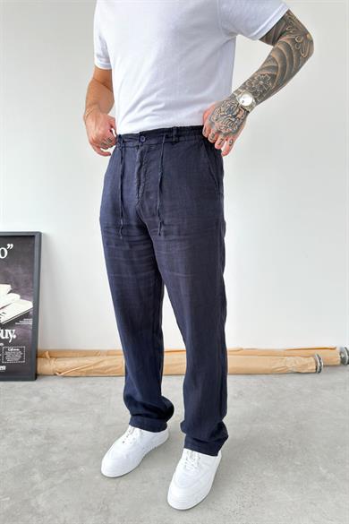 Lacivert Basic Baggy Keten Pantolon