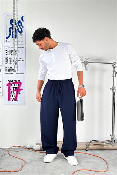 Lacivert Basic Beli Lastikli Baggy Kumaş Pantolon
