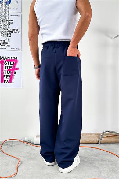 Lacivert Basic Beli Lastikli Baggy Kumaş Pantolon