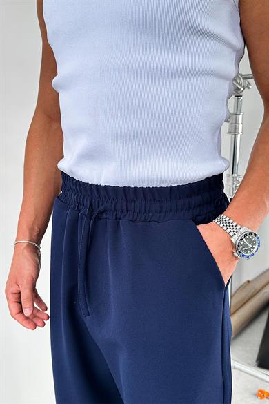 Lacivert Basic Beli Lastikli Baggy Kumaş Pantolon