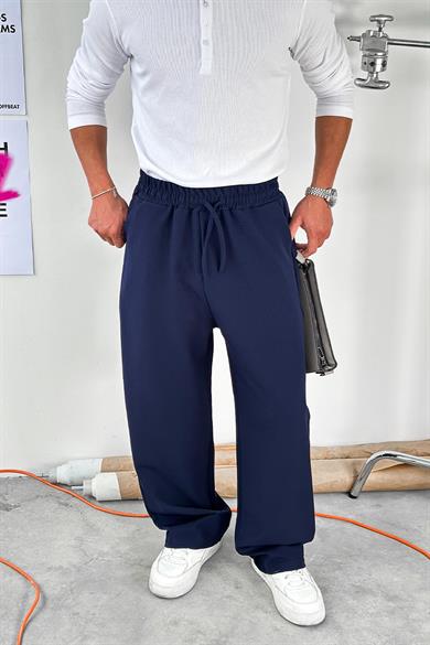 Lacivert Basic Beli Lastikli Baggy Kumaş Pantolon