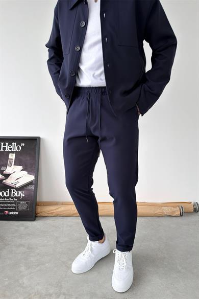 Lacivert Basic Beli Lastikli Jogger Pantolon
