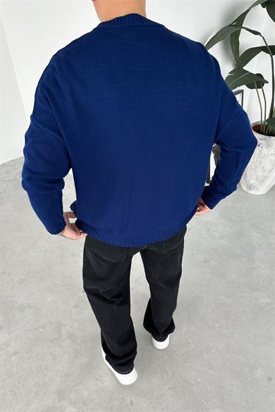 Lacivert Basic Bisiklet Yaka Triko Kazak