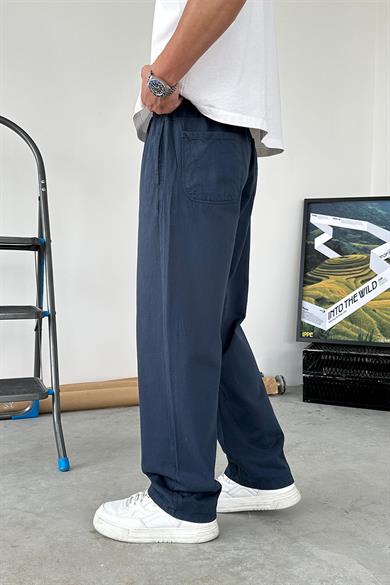 Lacivert Basic Gabardin Beli Lastikli Pantolon