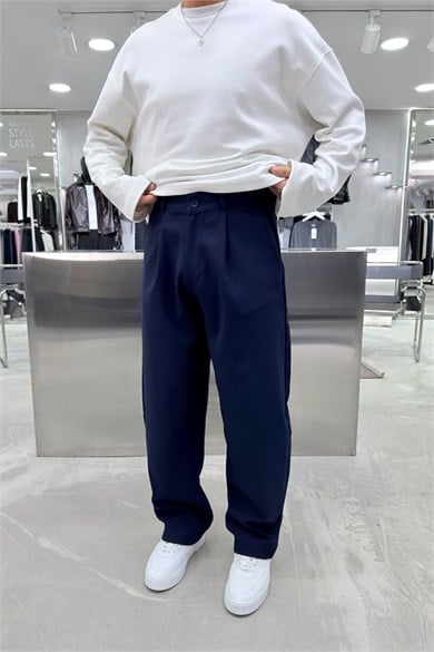 Lacivert Basic Kumaş Palazzo Pantolon