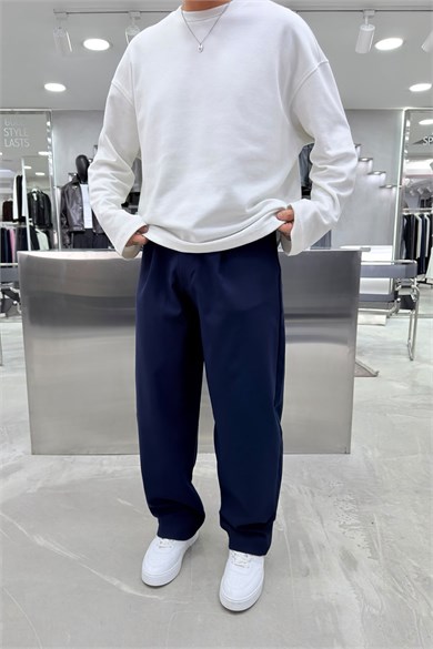 Lacivert Basic Kumaş Palazzo Pantolon
