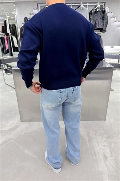 Lacivert Basic Premium Düğme Detaylı Boxy Fit Kazak