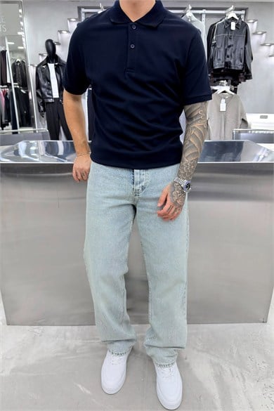 Lacivert Basic Premium Relaxed Polo Yaka Tişört