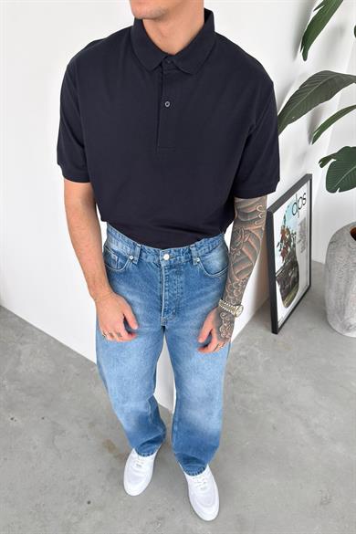 Lacivert Basic Relaxed Polo Yaka Tişört