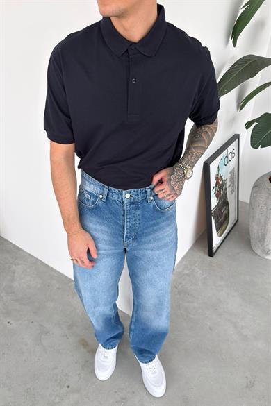 Lacivert Basic Relaxed Polo Yaka Tişört
