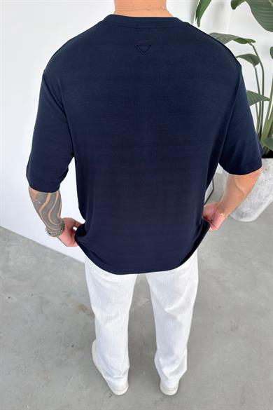 Lacivert Basic Soft Likralı Relaxed Triko Tişört