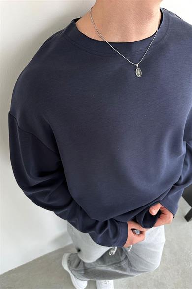 Lacivert Basic Uzun Kollu Oversize Tişört