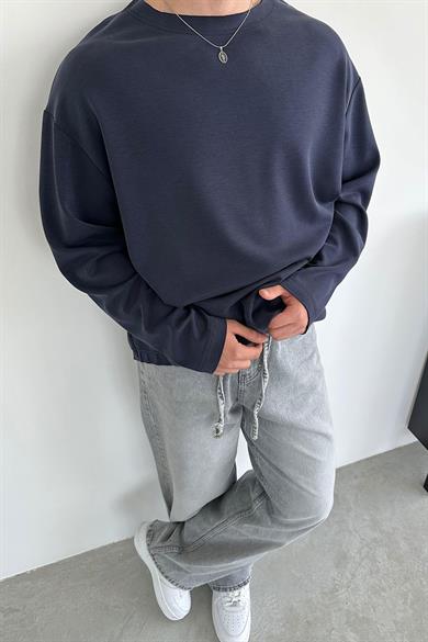 Lacivert Basic Uzun Kollu Oversize Tişört