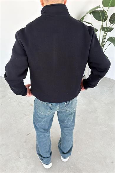Lacivert Baskılı Yarım Fermuar Oversze Sweatshirt