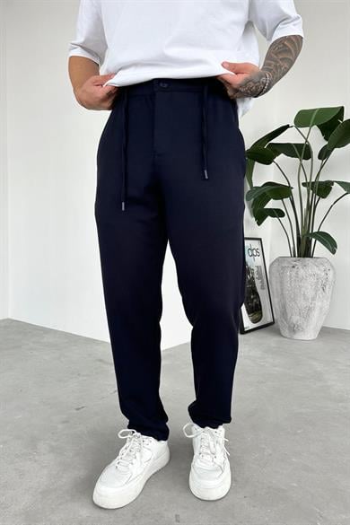 Lacivert Beli İp Detaylı Gabardin Regular Pantolon
