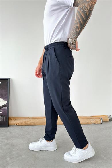 Lacivert Beli İp Detaylı Regular Fit Kumaş Pantolon