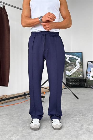 Lacivert Beli İpli Çımalı Relaxed Pantolon