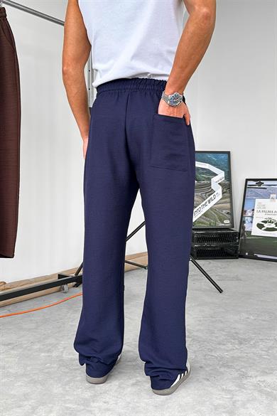 Lacivert Beli İpli Çımalı Relaxed Pantolon