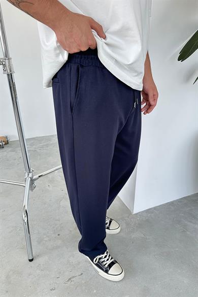 Lacivert Beli Lastik Detay Gabardin Baggy Pantolon