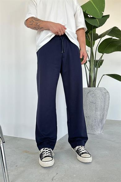 Lacivert Beli Lastik Detay Gabardin Baggy Pantolon