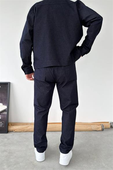 Lacivert Beli Lastikli Dokulu Baggy Pantolon