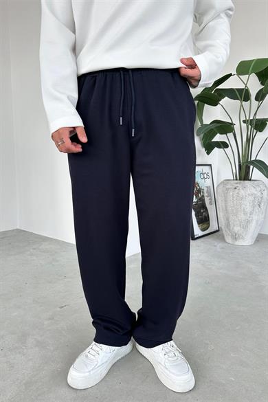 Lacivert Beli Lastikli Gabardin Baggy Pantolon