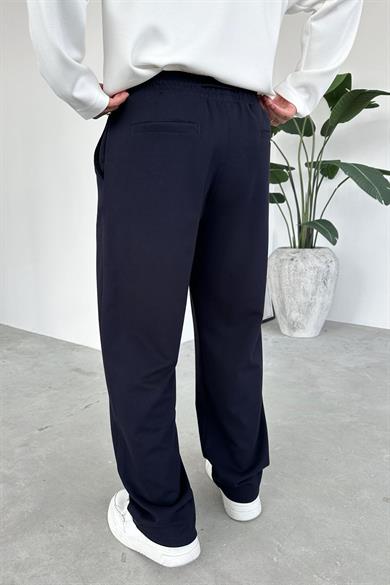 Lacivert Beli Lastikli Gabardin Baggy Pantolon